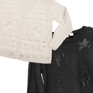 Vintage Grandma Sweater 2pc GrannyCore CottageCore Coquette 3D Beaded Flowers